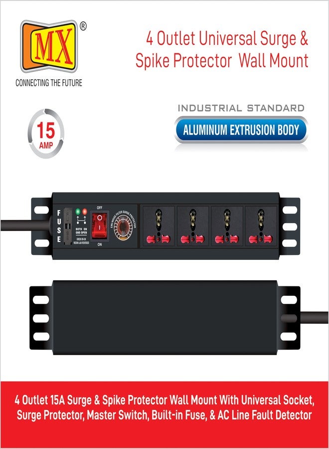 ام كي لوحة تمديد كهربائية MX بأربعة منافذ، بقدرة 3000 واط و15 أمبير، مزودة بسلك طاقة شديد التحمل (0.75 مم²، حاصل على علامة الجودة ISI) بطول 5 أمتار، مع واقي من ارتفاع التيار الكهربائي، وغطاء أمان للأطفال، وهيكل من الألومنيوم المبثوق. - Image 2